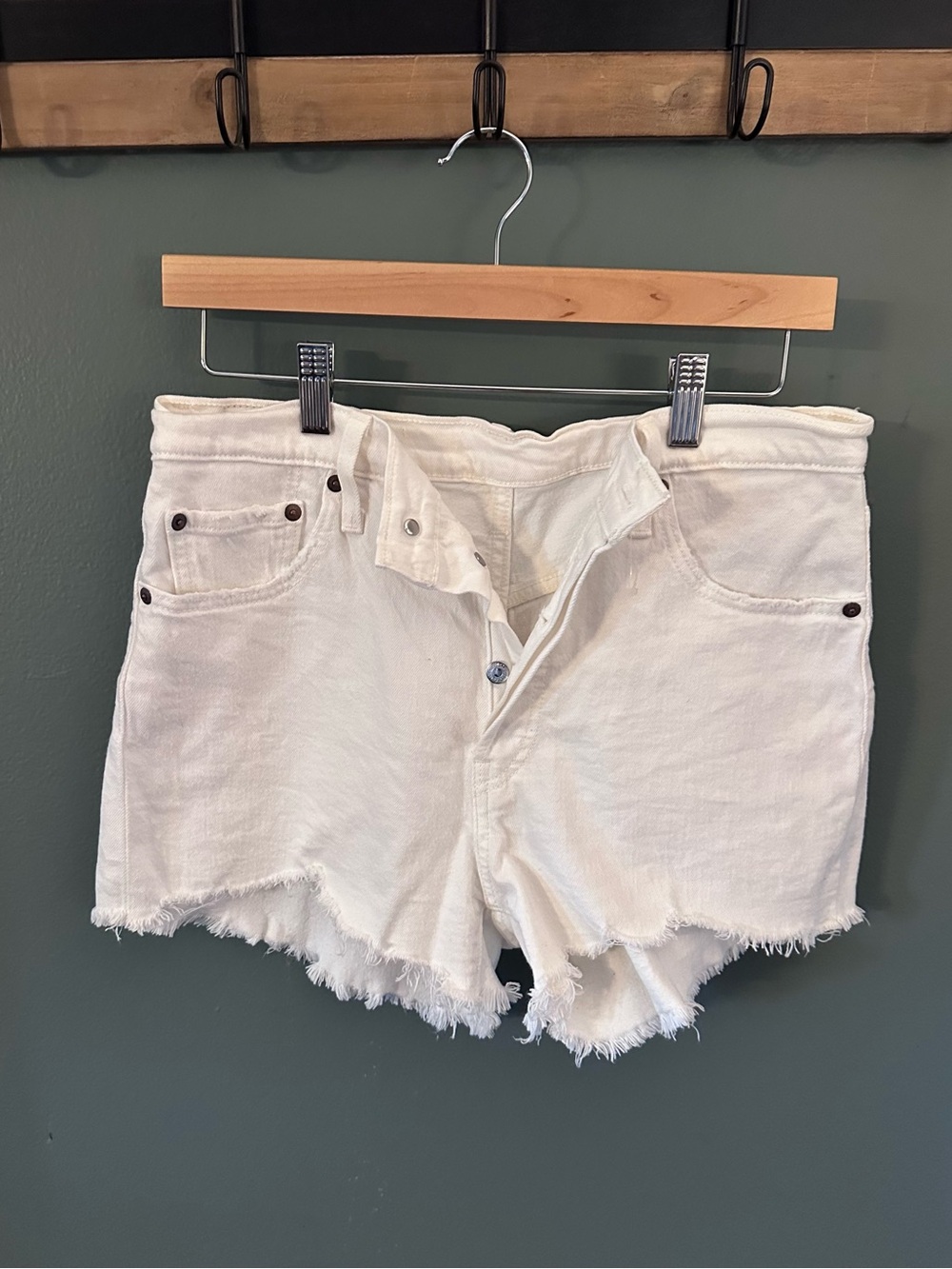 Levi's 501 White Frayed Hem Denim Shorts